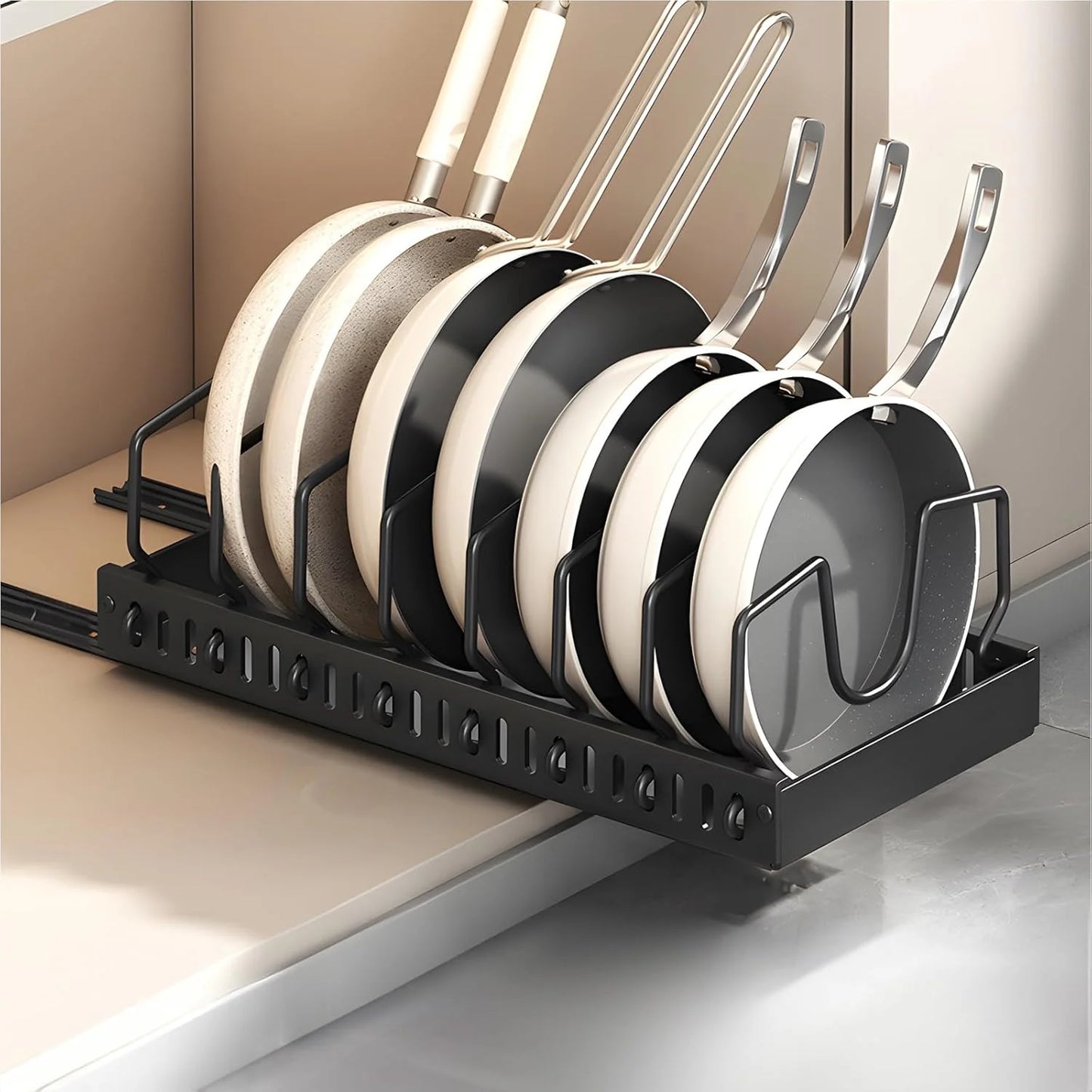 Pull-Out Cabinet Organizer for Pots and Pans – Under Cabinet Storage with Adjustable Dividers | Pot Lid Holder & Cookware Rack for Kitchen Organization