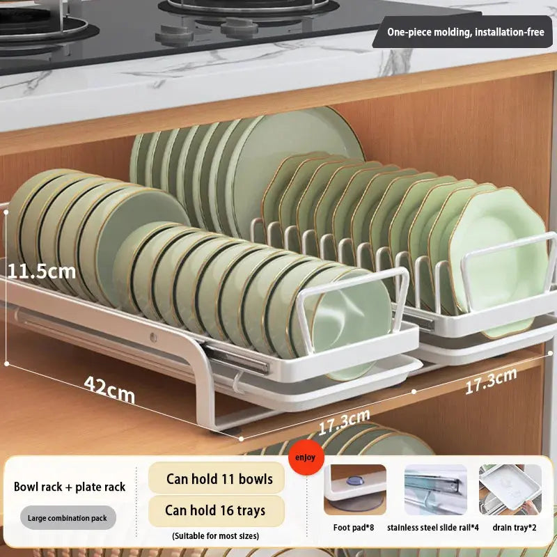 Kitchen Storage Rack Pull-Out Dish Drainer — Built-In Cabinet/Sink Organizer for Plates, Bowls & Cups Homeysolve