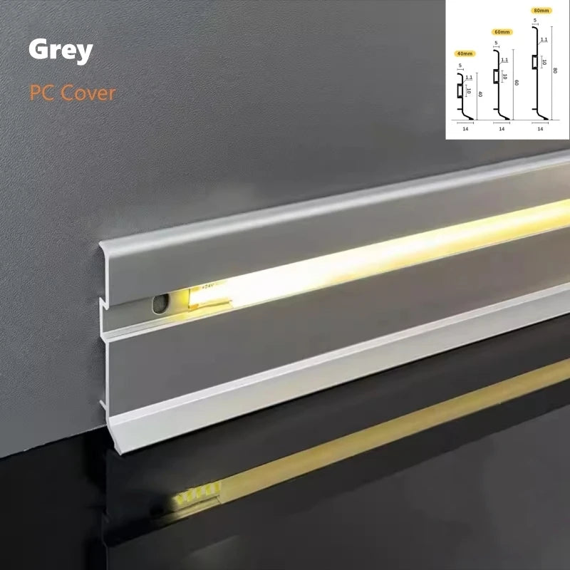 Aluminum LED Skirting Profile | 5mm Narrow Wall Baseboard Strip Channel (H4/6/8cm)
