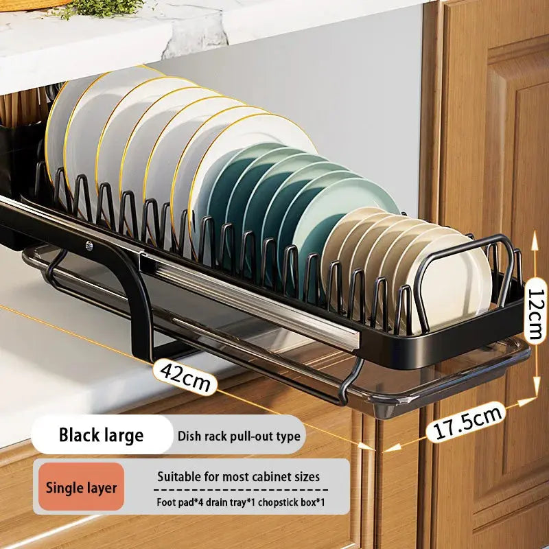Kitchen Pull-out Dish Bowl Drainer Storage Rack Countertop Sink Cabinet Tableware Built-in Organizer Holder Cupboard Plates Rack Homeysolve