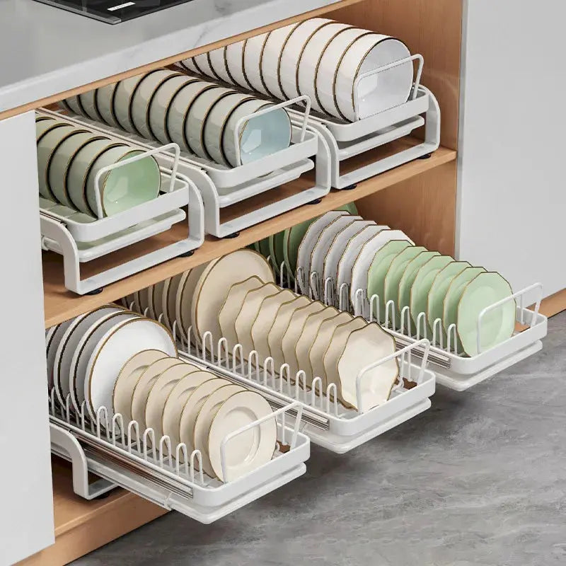 Kitchen Storage Rack Pull-Out Dish Drainer — Built-In Cabinet/Sink Organizer for Plates, Bowls & Cups Homeysolve