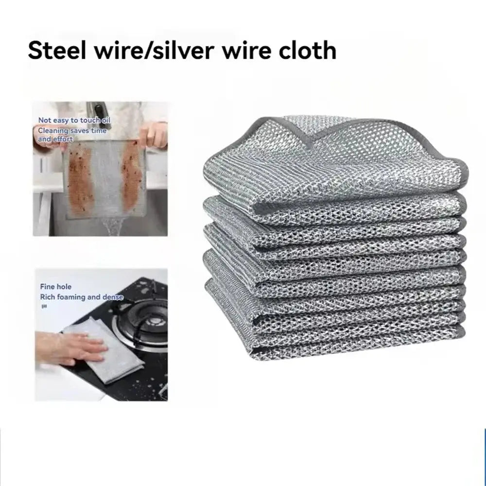 10PC Magic Dishcloth with Silver Wire Built-in Sponge Thickened Microfiber Kitchen Cleaning Cloth Steel Scrub Ball Multi-Purpose Homeysolve