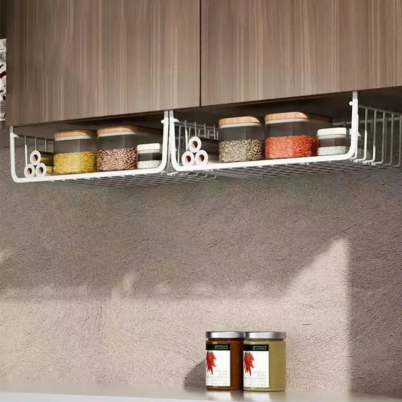 2025 Hanging Net Basket Large Capacity Hanging Storage Basket Iron Material Under Cabinet Wall Wardrobe Home Kitchen Tools Homeysolve