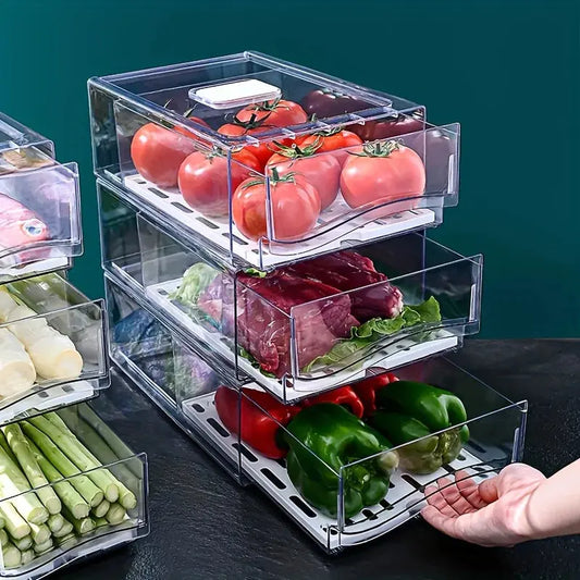 1pcKitchen refrigerator storage box drawer type fresh-keeping box eggs and meat food frozen finishing storage box Homeysolve
