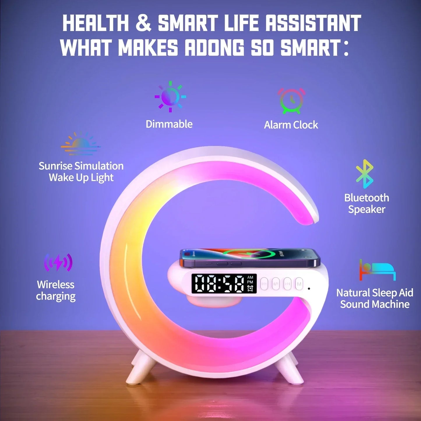 3-in-1 Wireless Charging Station Speaker Clock with Night Light