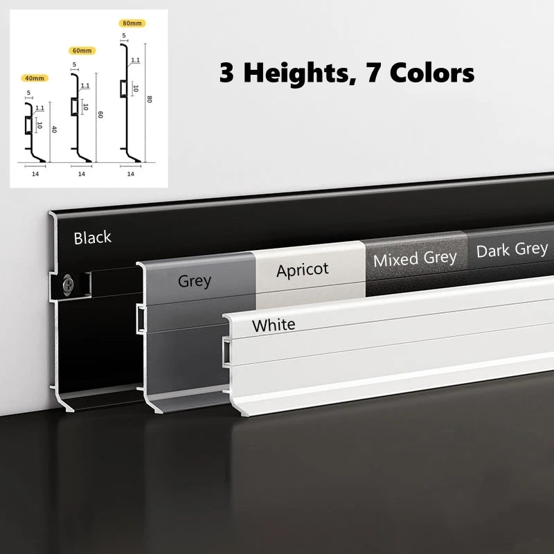 Aluminum LED Skirting Profile | 5mm Narrow Wall Baseboard Strip Channel (H4/6/8cm)