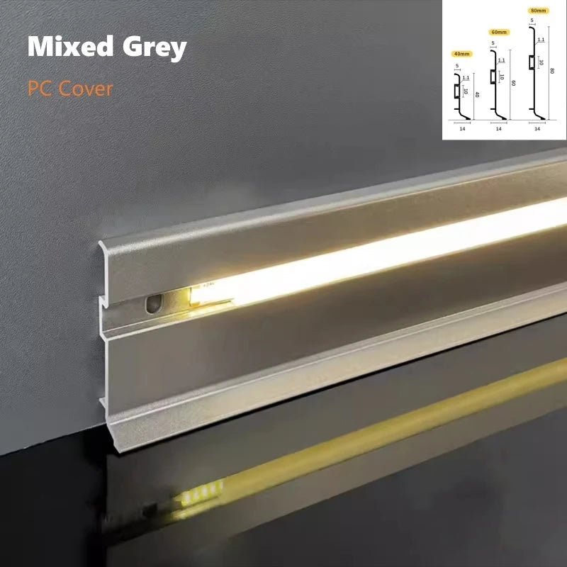Aluminum LED Skirting Profile | 5mm Narrow Wall Baseboard Strip Channel (H4/6/8cm)