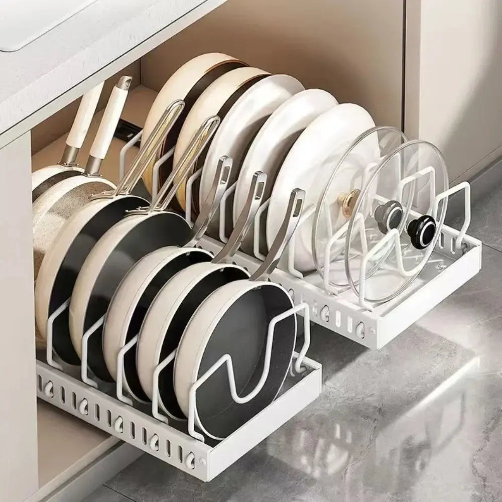 Kitchen Pull Out Pot Rack Adjustable Cupboard Trays with Slide Rails for Dishes Storage Organizer Drawer Partition Shelf Homeysolve