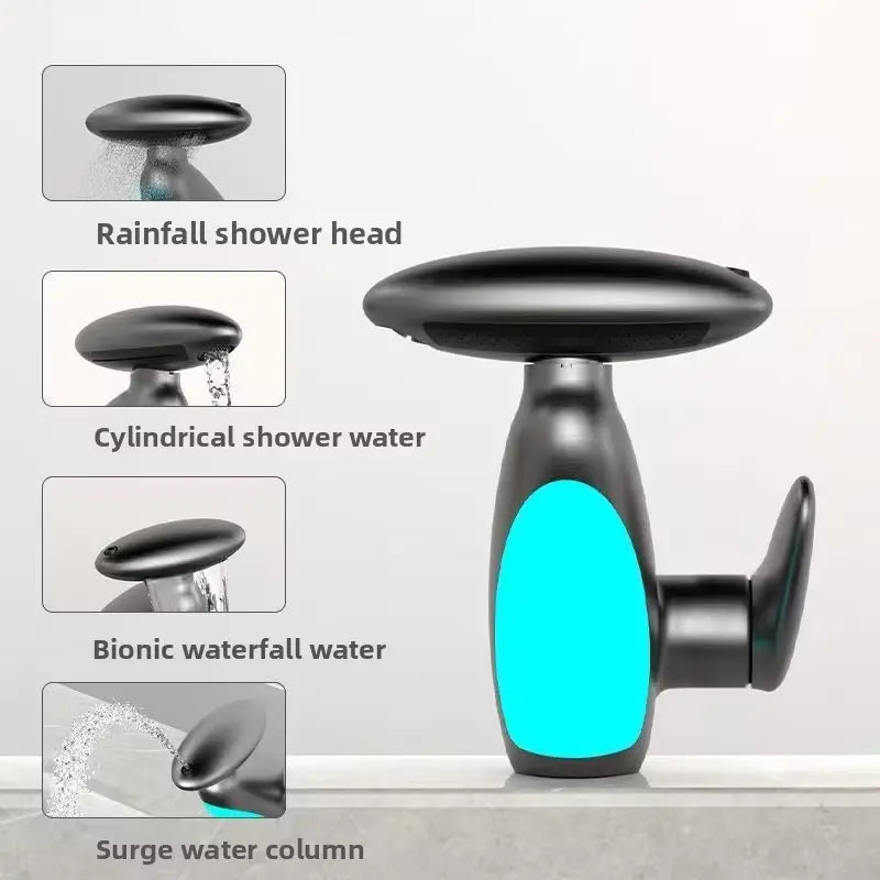 Pull-Out Faucet with 4-Mode Rotating Sprayer, Temperature Color LED & Mouthwash Cup (Penguin) Homeysolve