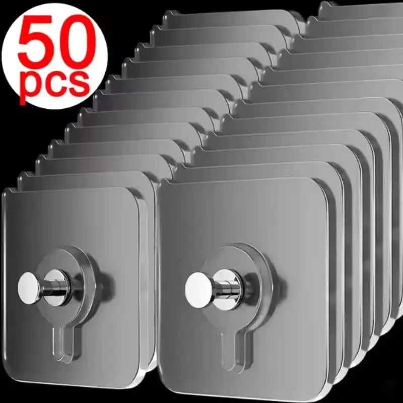 10/50pcs Self-Adhesive Hook Strong Adhesive Picture Frame Nails Hooks Transparent Seamless Wall Hangers Hanging Clock Homeysolve